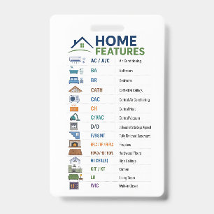 Home Features Abbreviations Cheat Sheet, Real Esta ID Badge