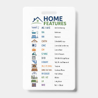 Home Features Abbreviations Cheat Sheet, Real Esta ID Badge