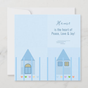 Home, Fence and Colourful Tulips Blue Party Invite