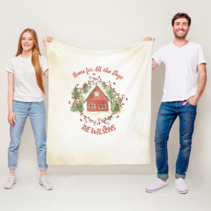 Home for All the Days   Red Christmas House Fleece Blanket