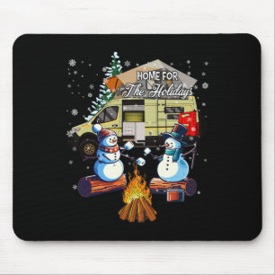 Home For The Christmas Holidays Snowman Camping Mouse Mat