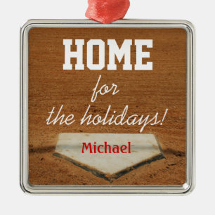 Home For The Holidays Baseball Homeplate Christmas Metal Tree Decoration