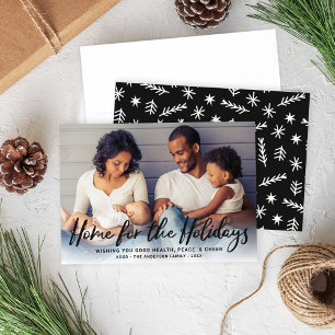 Home for the Holidays Black Modern Script Photo Holiday Card