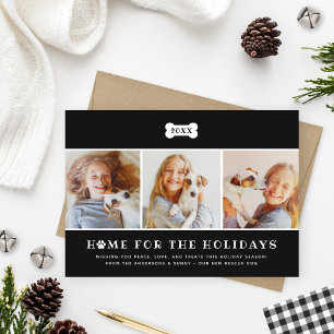 Home for the Holidays Black Plaid Dog Photo Holiday Card