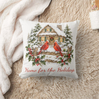 Home For The Holidays Christmas Cabin Cardinal Cushion