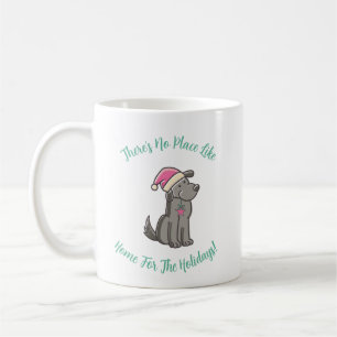 Home for the Holidays Christmas Santa Hat Dog Coffee Mug
