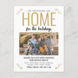 Home For the Holidays Gold Christmas Photo Moving Announcement Postcard