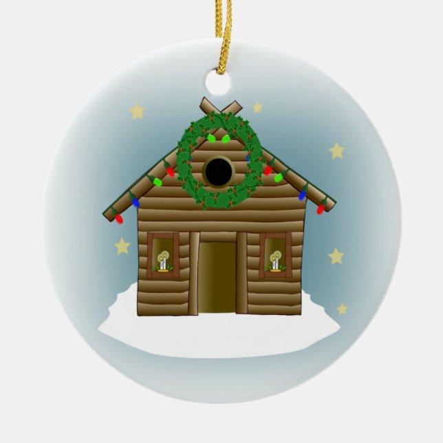 Home For The Holidays Log Cabin Christmas Ceramic Tree Decoration (Front)
