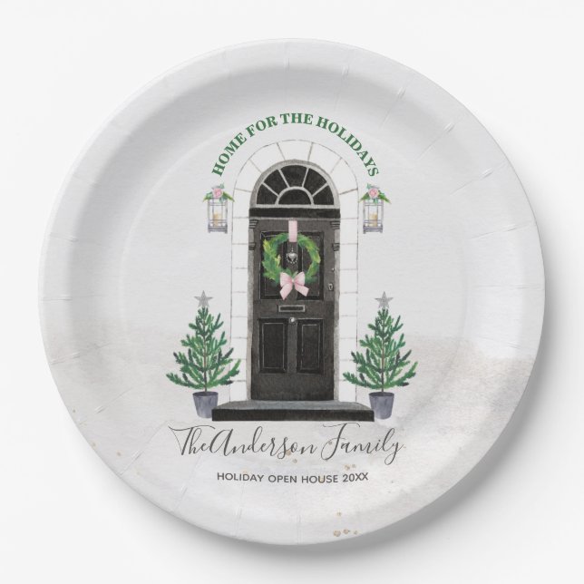 Home for the Holidays Open House Christmas Paper Plate (Front)