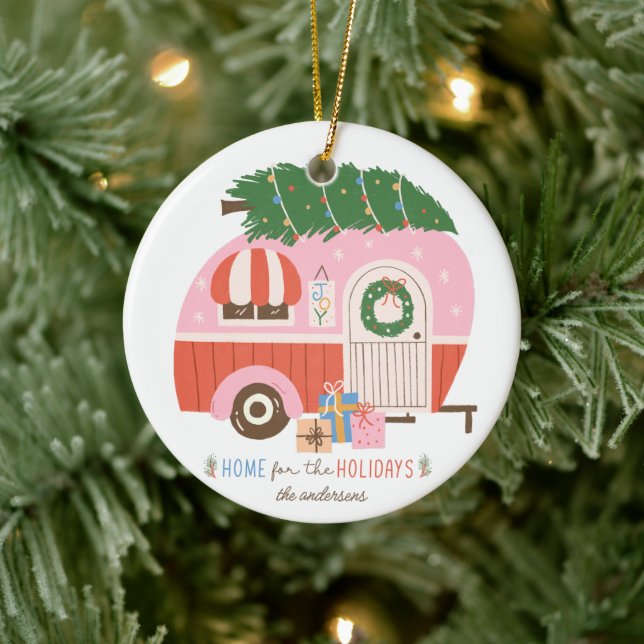 Home for the Holidays Pink Camper Christmas  Ceram Ceramic Tree Decoration (Tree)