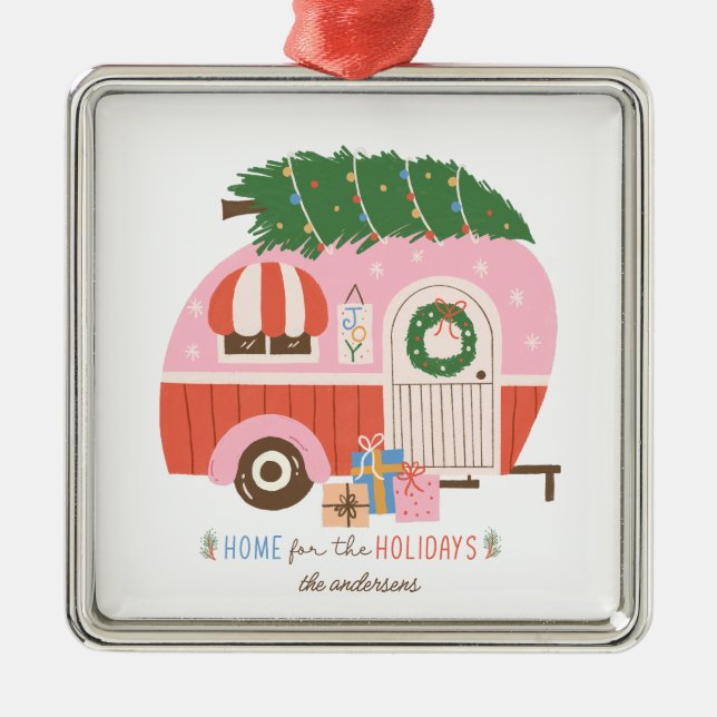 Home for the Holidays Pink Camper Christmas   Metal Tree Decoration (Front)