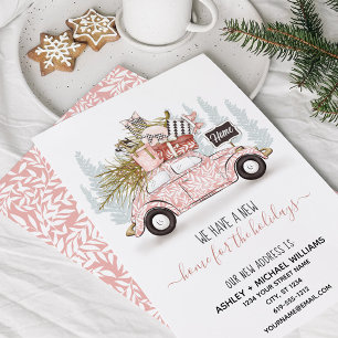 Home for the Holidays Pink Watercolor Car Moving Holiday Card