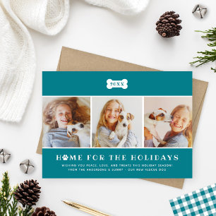 Home for the Holidays Teal Plaid Dog Photo Holiday Card