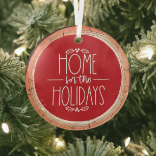 Home For The Holidays Typography Keepsake Tree Glass Tree Decoration