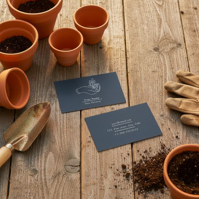 Home gardener plant business card (Home gardener blue plant business card.)