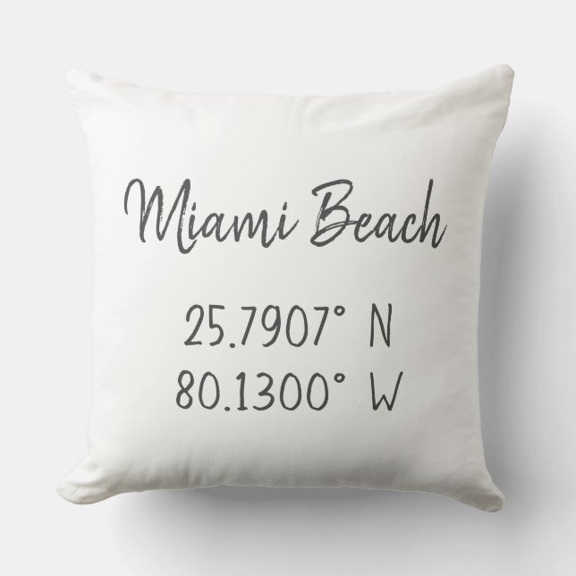 Home GPS Coordinates Longitude Latitude Miami Cushion (Front)