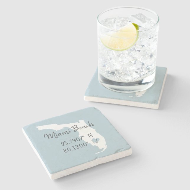 Home GPS Coordinates Longitude Latitude Miami   Stone Coaster (Side)