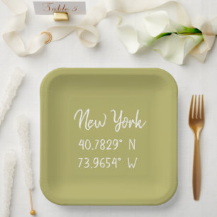 Home GPS Coordinates Longitude Latitude New York Paper Plate