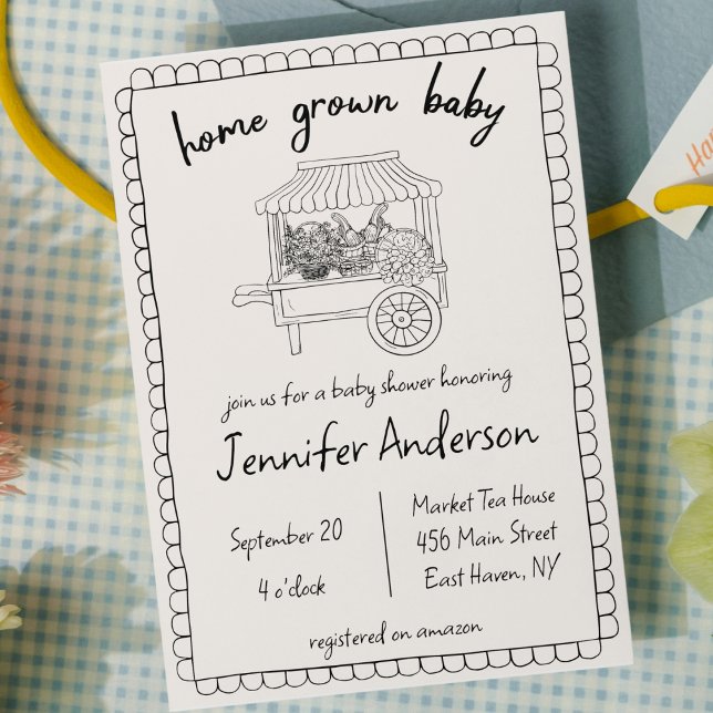 Home Grown Baby Hand Drawn Baby Shower Invitation (home grown baby shower farmers market invitation hand drawn scribble doodle invite gender neutral )