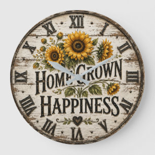 Home Grown Happiness Rustic Sunflower Farmhouse Large Clock