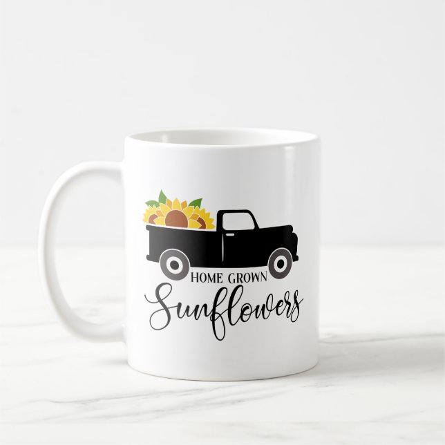 Home Grown Sunflowers Cute Truck Coffee Mug (Left)