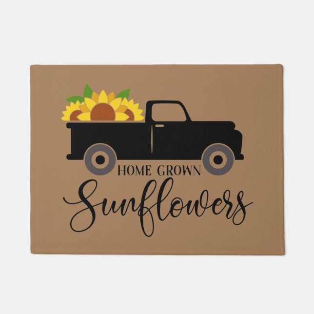 Home Grown Sunflowers Cute Truck  Doormat (Front)