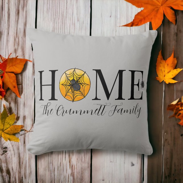 Home Halloween Spider Web Moon Family Name Cushion (Creator Uploaded)