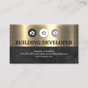 Home Hammer Logo   Metallic Gold Black Marble Business Card