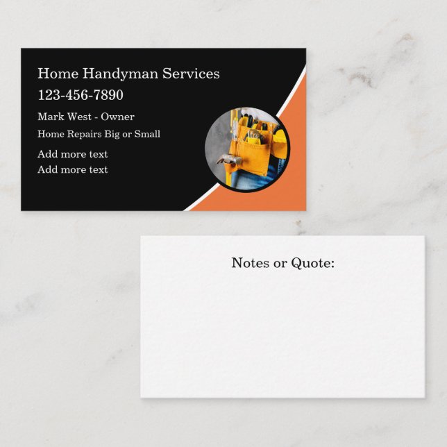 Home Handyman Services Modern Business Card (Front/Back)