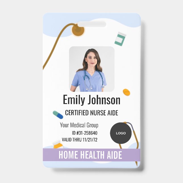 Home Health Aide / Certified Nurse Aide Photo ID Badge (Front)