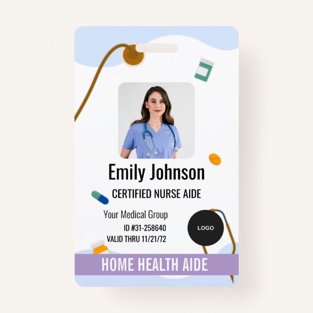 Home Health Aide / Certified Nurse Aide Photo ID ID Badge (Front)