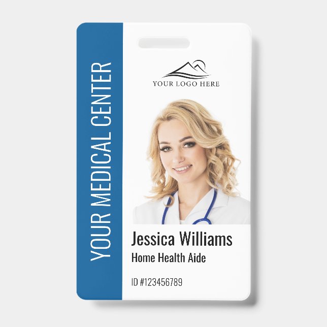 Home Health Aide Medical Photo ID Blue Badge (Front)