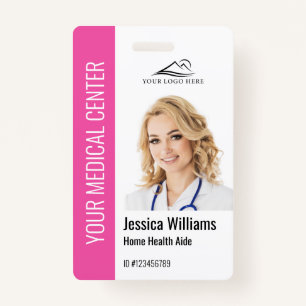 Home Health Aide Medical Photo ID Pink ID Badge