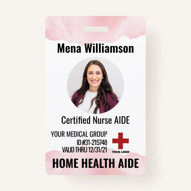 Home Health Aide Nurse Photo ID Medical badges ID Badge (Front)