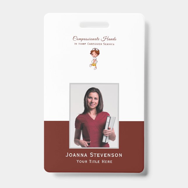 Home Health Care Nurse Caregiver Photo ID Badge (Front)