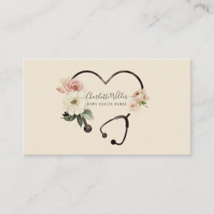 Home Health Nurse Caregiver Floral Stethoscope Business Card