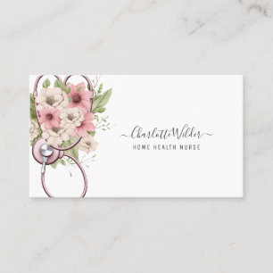 Home Health Nurse Caregiver Floral Stethoscope  Business Card