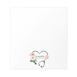 Home Health Nurse Caregiver Floral Stethoscope Notepad