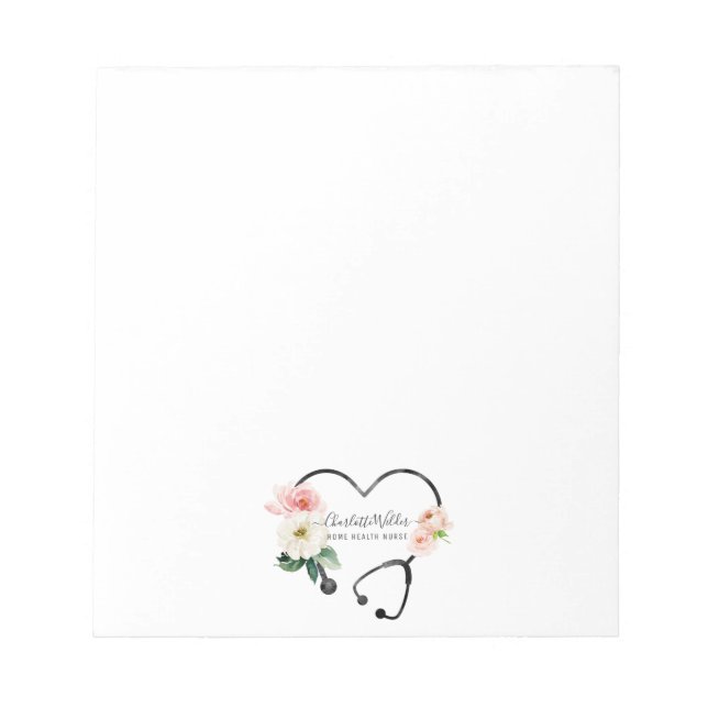 Home Health Nurse Caregiver Floral Stethoscope  Notepad (Front)