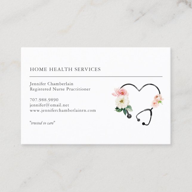 Home Health Nurse Floral Stethoscope Business Card (Front)
