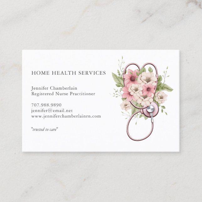 Home Health Nurse Floral Stethoscope Business Card (Front)