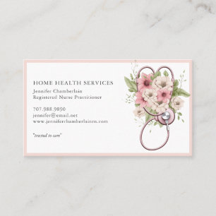 Home Health Nurse Floral Stethoscope Business Card