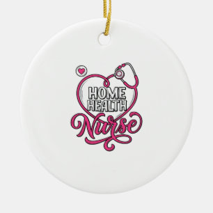 Home Health Nurse Pink Stethoscope Shirt Design_1 Ceramic Tree Decoration