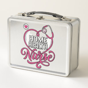 Home Health Nurse Pink Stethoscope Shirt Design_1 Metal Lunch Box