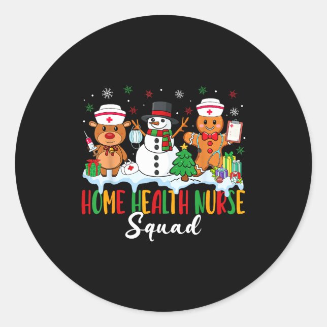 Home Health Nurse Squad Reindeer Gingerbread Chris Classic Round Sticker (Front)