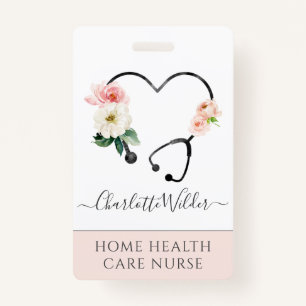 Home Healthcare Nurse Floral Stethoscope ID Badge