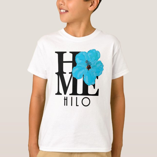 HOME Hilo Hawaii Blue Hibiscus T-Shirt (Front)