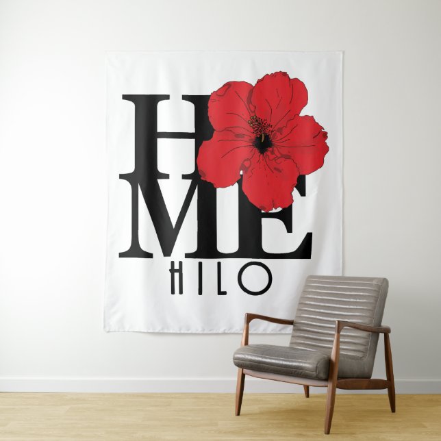 HOME Hilo Hawaii Red Hibiscus Tapestry (In Situ)