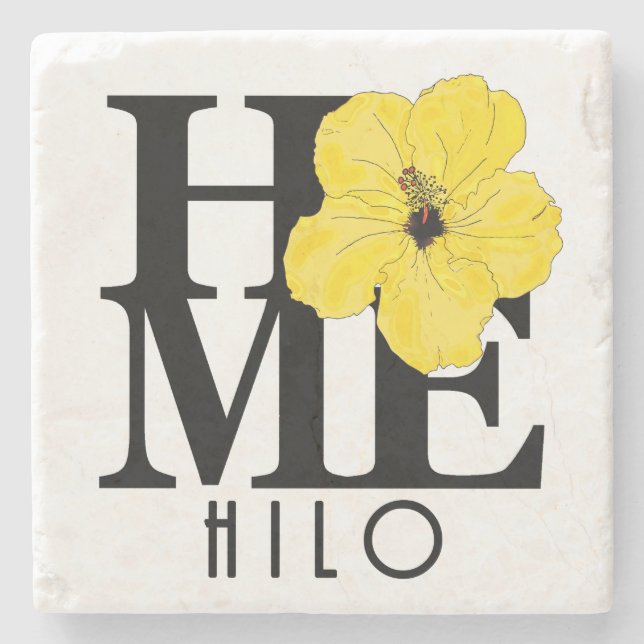 HOME Hilo Hawaii Yellow Hibiscus Stone Coaster (Front)