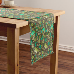 Home Hobby Sew Craft Collage Pattern Green Mint Short Table Runner